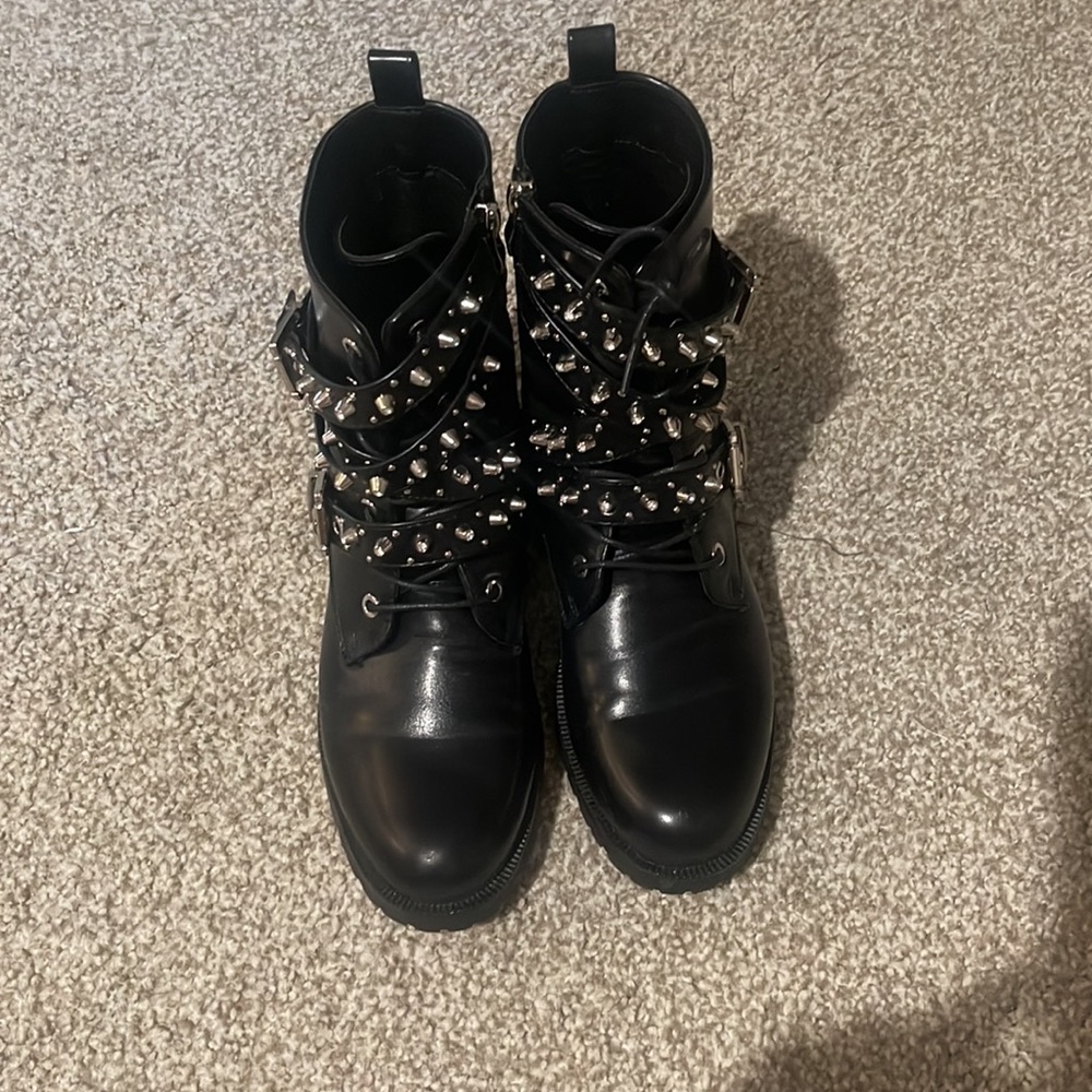 Black Studded Crystal Moto boots